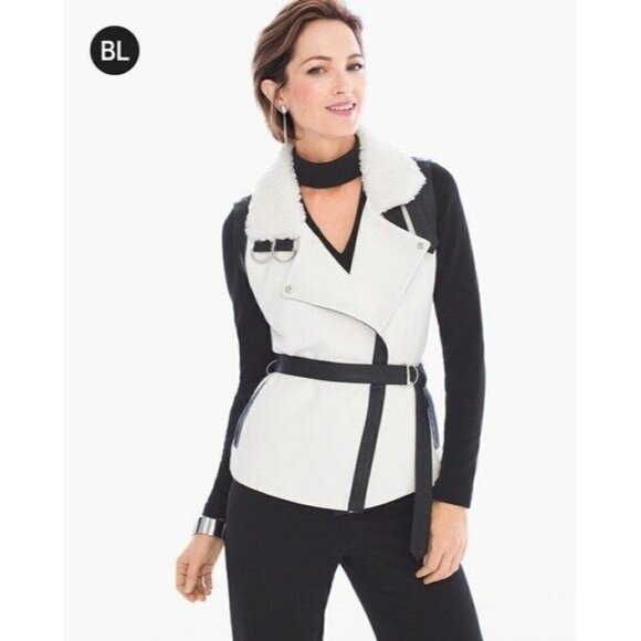 Chico's Black Label White Shearling Vest 1 / M 8 - Picture 1 of 4